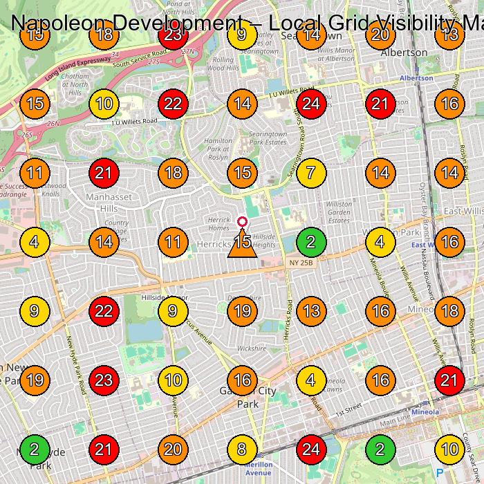 Napoleon Development Custom Home Builder GeoGrid ranking map for Williston Park NY